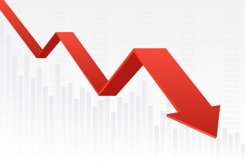 This is a red trend line in the shape of an arrow, showing a decrease on a graph.